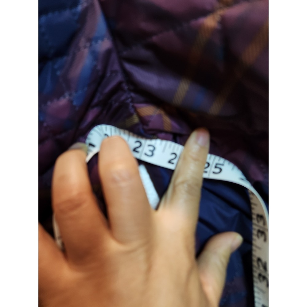 Lands' End Petite 16P Quilted Plaid Jacket Purple Blue Snap Zip Coat - Picture 8 of 9